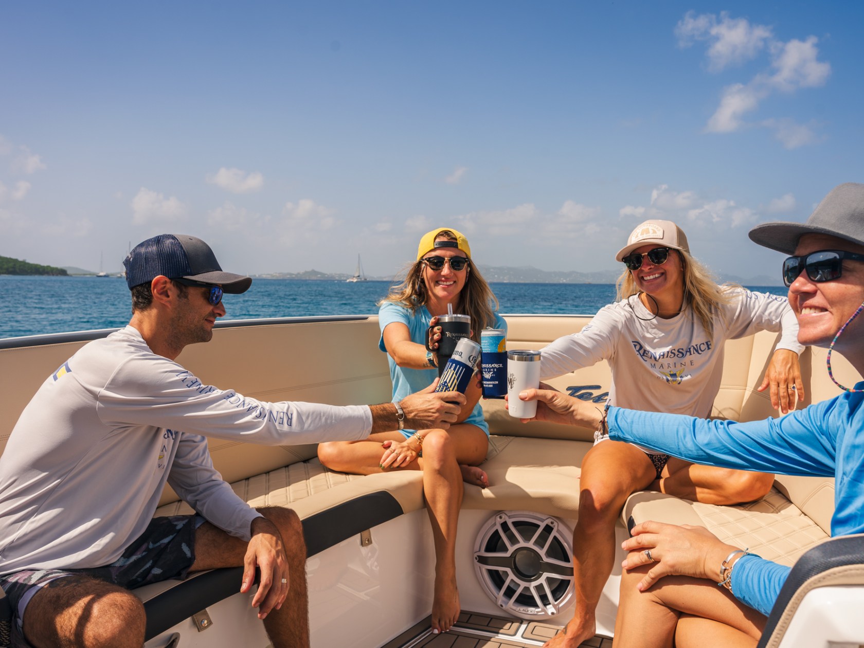 a group of people riding on the back of a boat